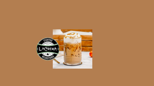 Iced caramel cold foam coffee in a glass topped with whipped cold foam and caramel drizzle, made with La Crema Coffee Company’s Caramel Crème coffee.