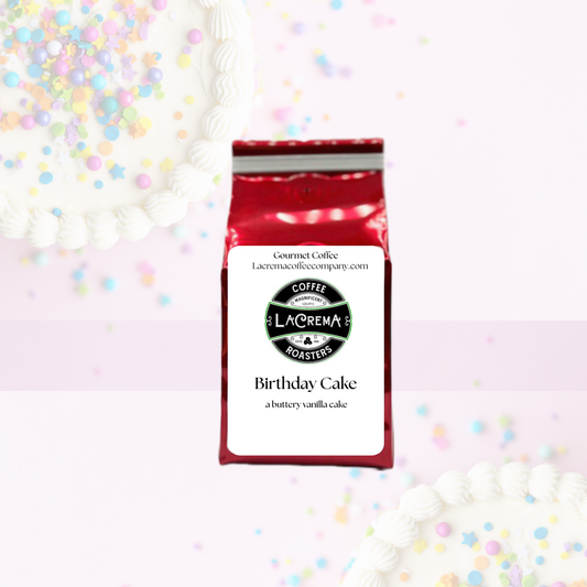 Birthday Cake flavored coffee – sweet, festive, and cake-inspired with notes of vanilla frosting and sprinkles. Vegan, sugar-free, decaf available.