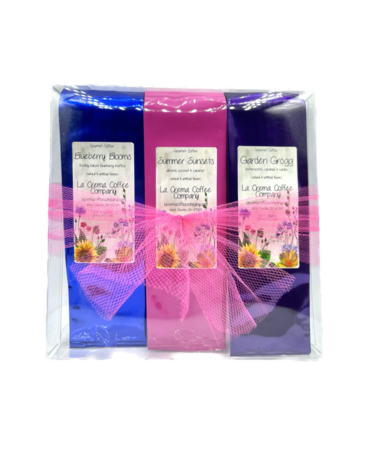 Summer Wildflower Coffee Trio – Gift-Ready in an Acetate Box(Packaging may very - Stick on bow included)