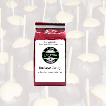 Buckeye Candy flavored coffee—rich chocolate and creamy peanut butter flavor in every sip. Vegan, sugar-free, keto-friendly, and decaf available.
