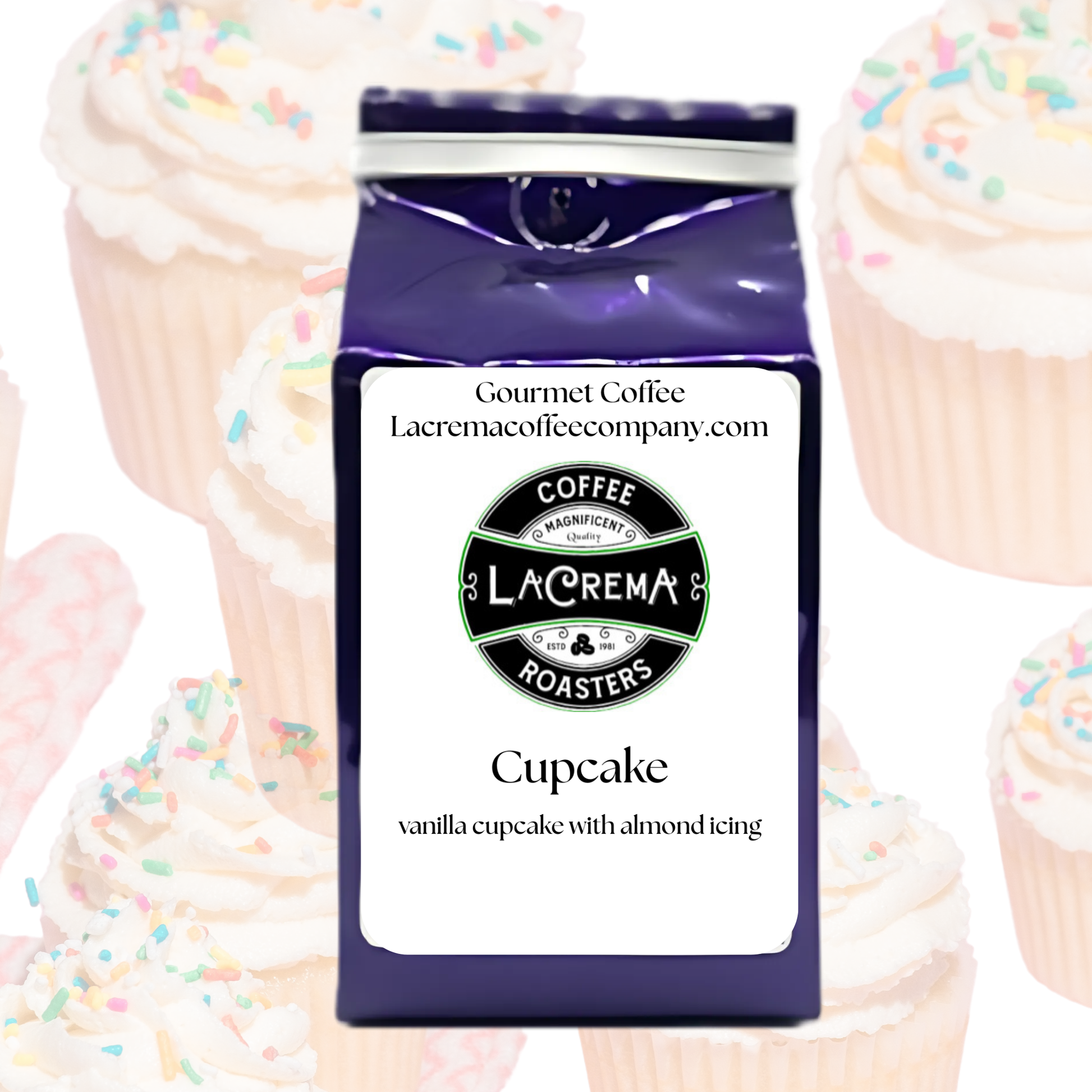 Cupcake flavored coffee – sweet, creamy, and cake-inspired with vanilla frosting notes. Vegan, sugar-free, keto-friendly, decaf available.