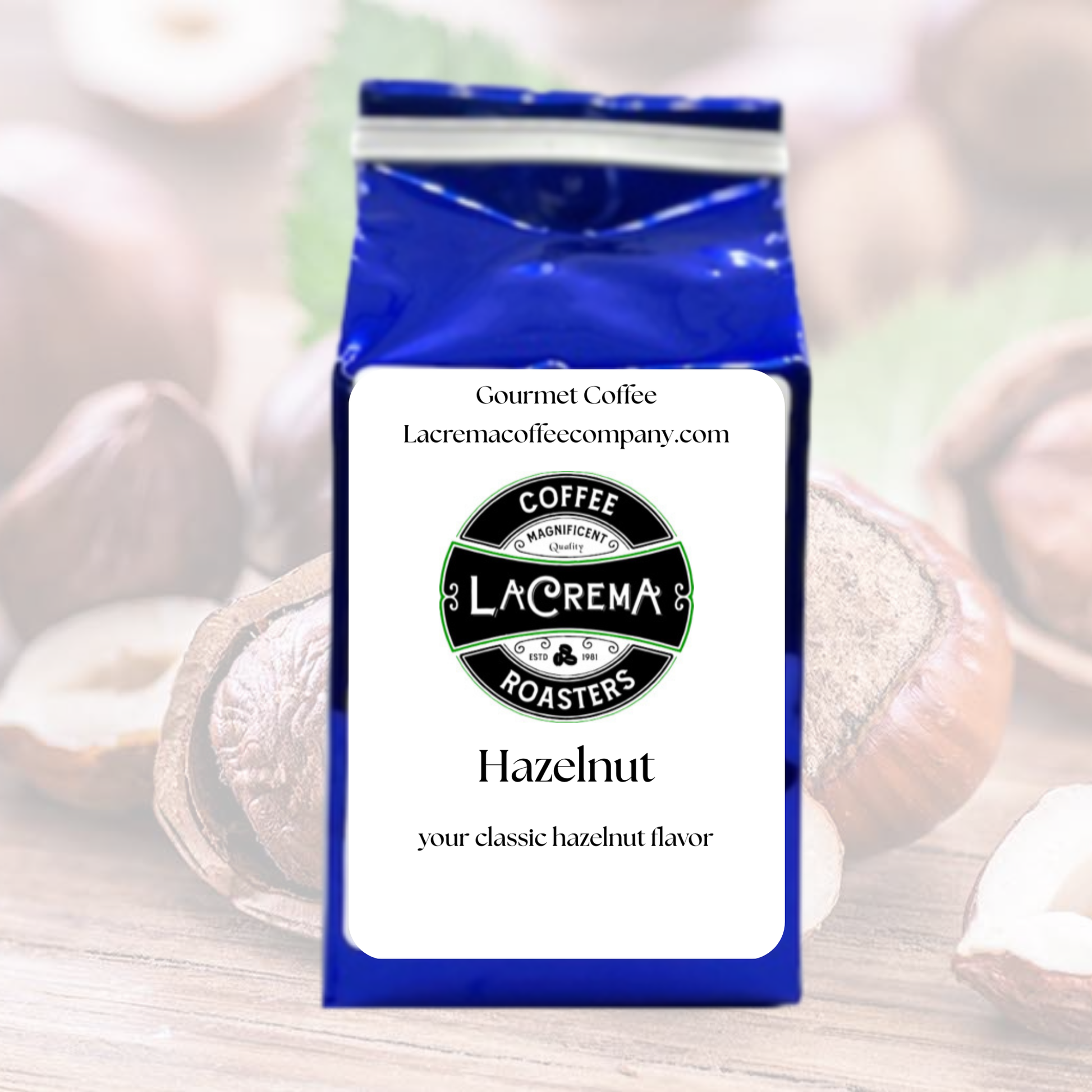 Hazelnut flavored coffee – smooth, nutty, and aromatic with rich roasted hazelnut flavor. Vegan, sugar-free, keto-friendly, decaf available.