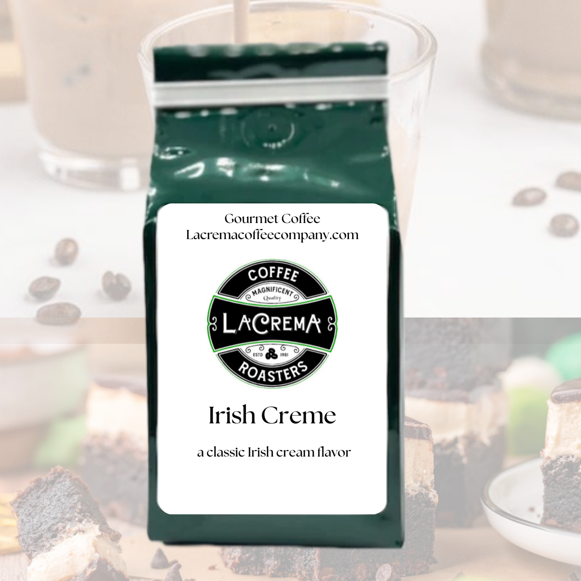 Irish Creme flavored coffee – smooth, creamy, and lightly boozy-inspired with hints of vanilla and spice. Vegan, sugar-free, decaf available.