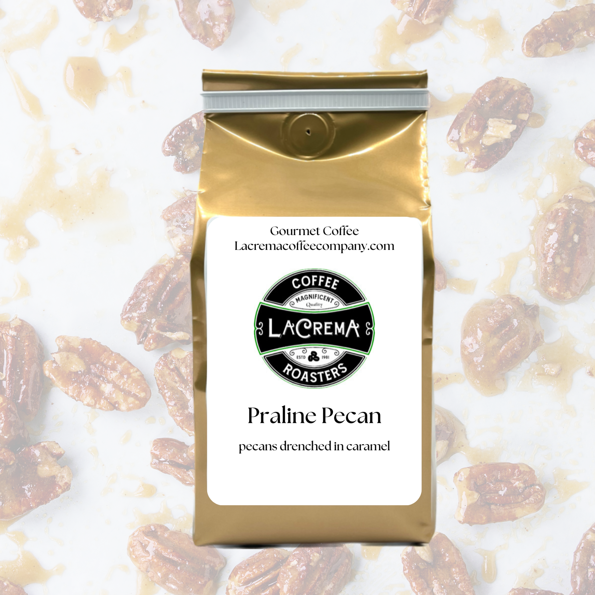 Praline Pecan A sweet mix of pecans drenched in caramel