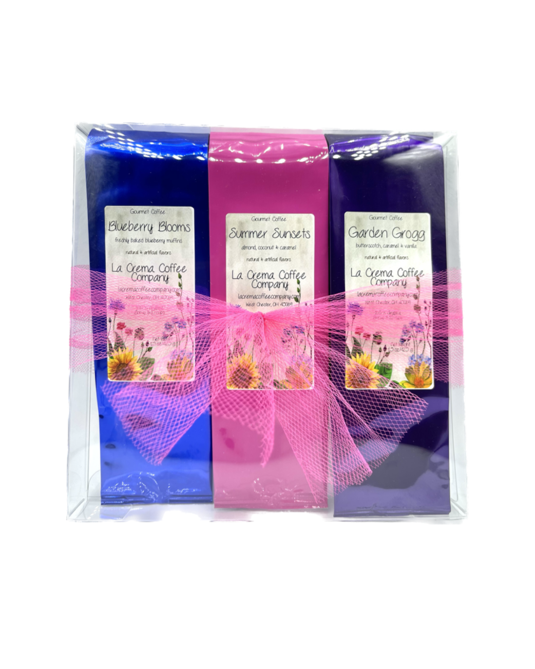 Summer Wildflower Coffee Trio – Gift-Ready in an Acetate Box with Ribbon!