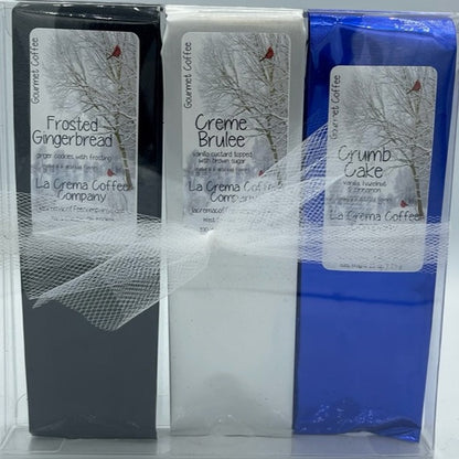 Winter Cardinal Trio of 1.5 oz Coffees with Bow